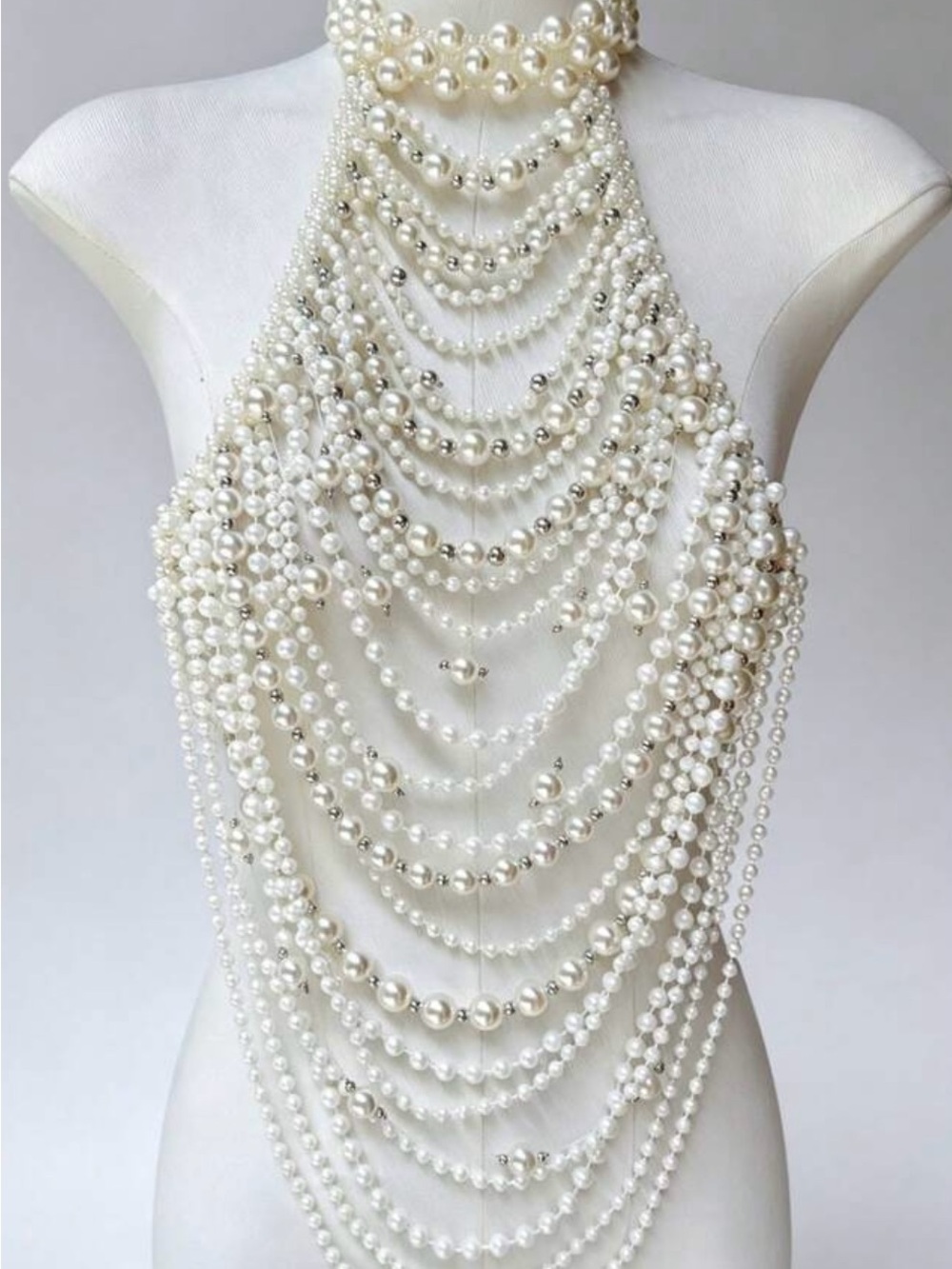 Handcrafted White Multi-Layer Pearl Body Chain Necklace